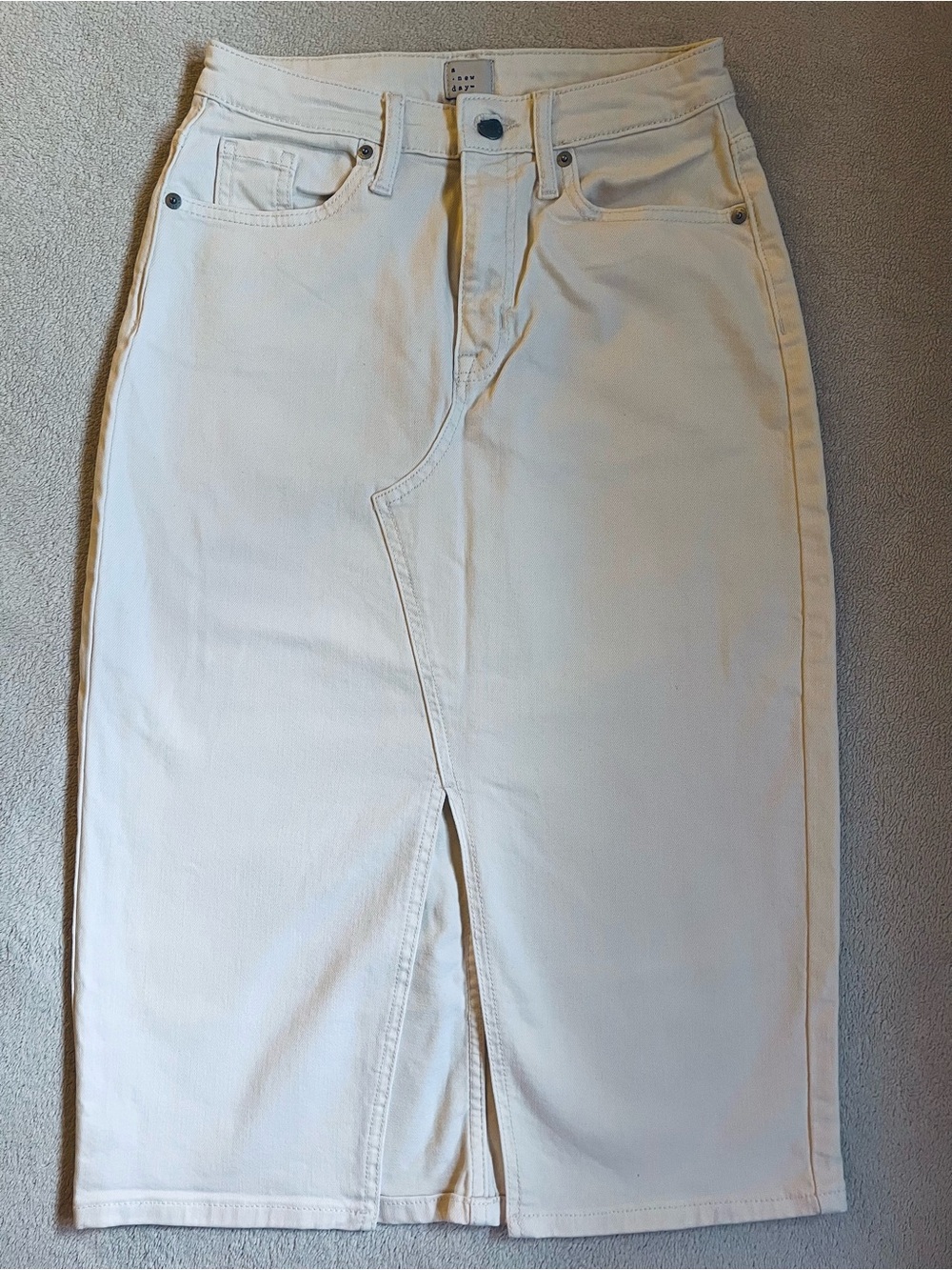A new day, High rise Denim midi skirt, Women, Size 2/26R, Cream.